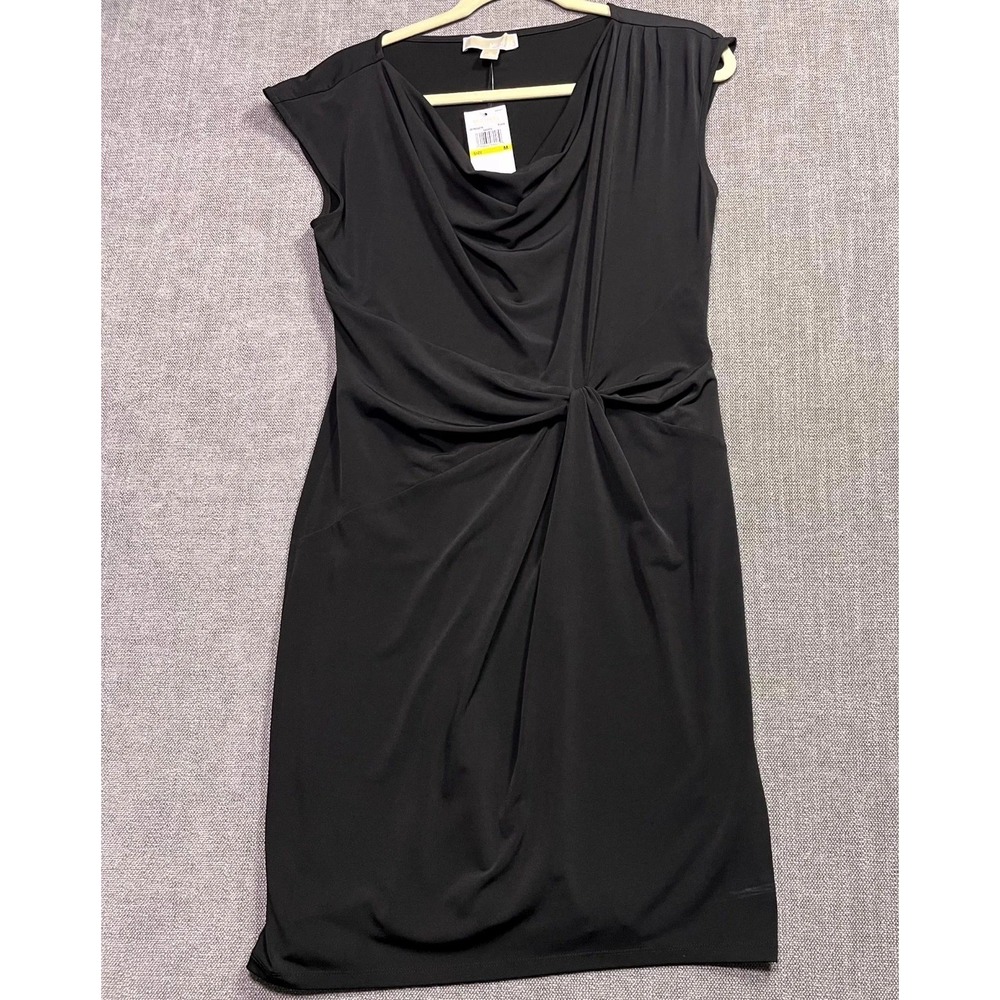 Michael Kors Womens Black Cowl Neck Pleated Knot Front Shift Dress Medium NWT